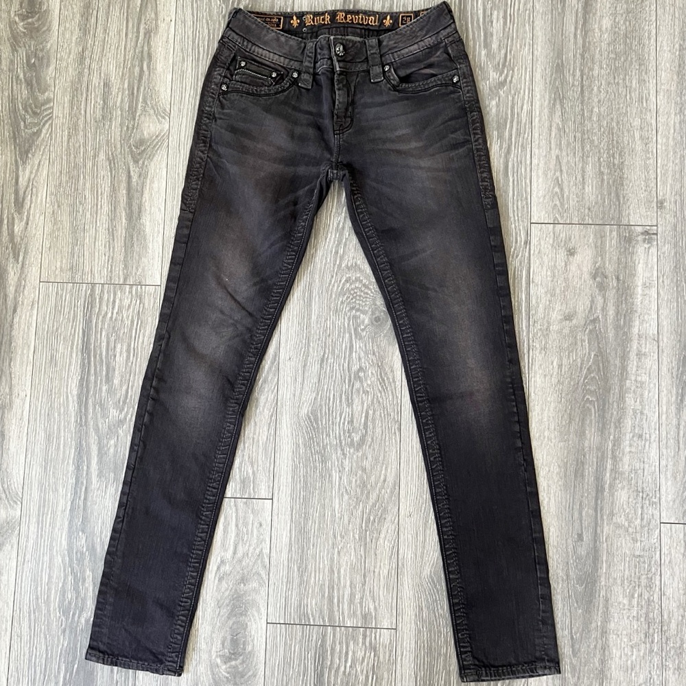 Rock Revival Grunge Celine Skinny Embellished Pockets Black Jeans | Size 28